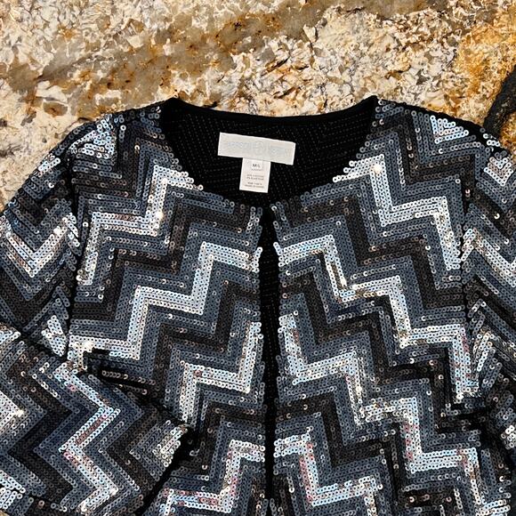 Harrison Morgan Black, Silver & Grey Sequined Bolero Jacket - SIZE M/L - Picture 6 of 10